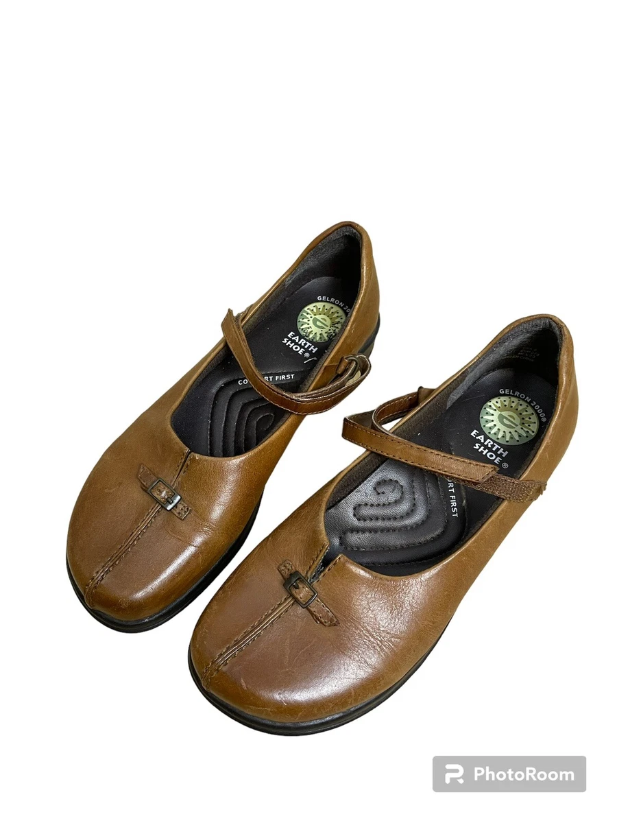 Women s Mary Jane Lily Mule Brown Leather Earth Shoes 7.5 Strap