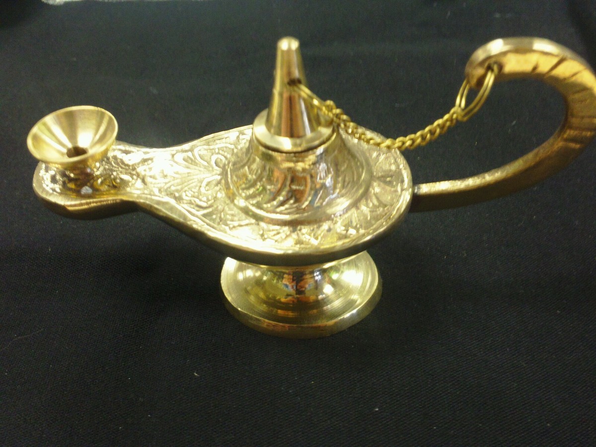 GENIE LAMP SOLID BRASS CONE INCENSE BURNER 5 1/3 MINI REMOVABLE