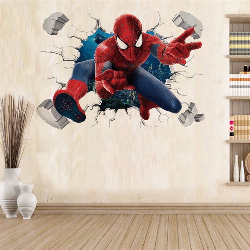 3D Spider man Wall Stickers For Kids Rooms Boys Vinyl Home Decor Mural