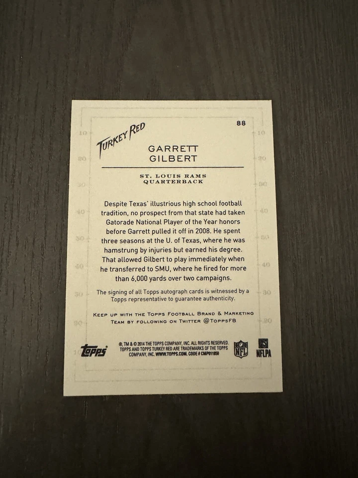 2014 Topps Turkey Red Auto #88 GARRETT GILBERT St. Louis Rams Signed Rookie RC - Image 3 of 3