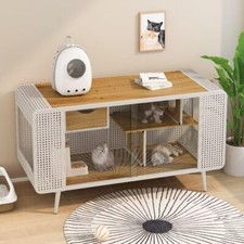 55"Modern Spacious Cat House w/Tempered Glass,Cat Enclosures House Space Cage