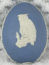 Wedgwood Blue Jasperware Owl Bird Egg Box 1980