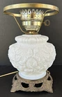 Milk Glass GWTW Lamp Embossed Roses 3 Way Light Banquet Parlor Lamp
