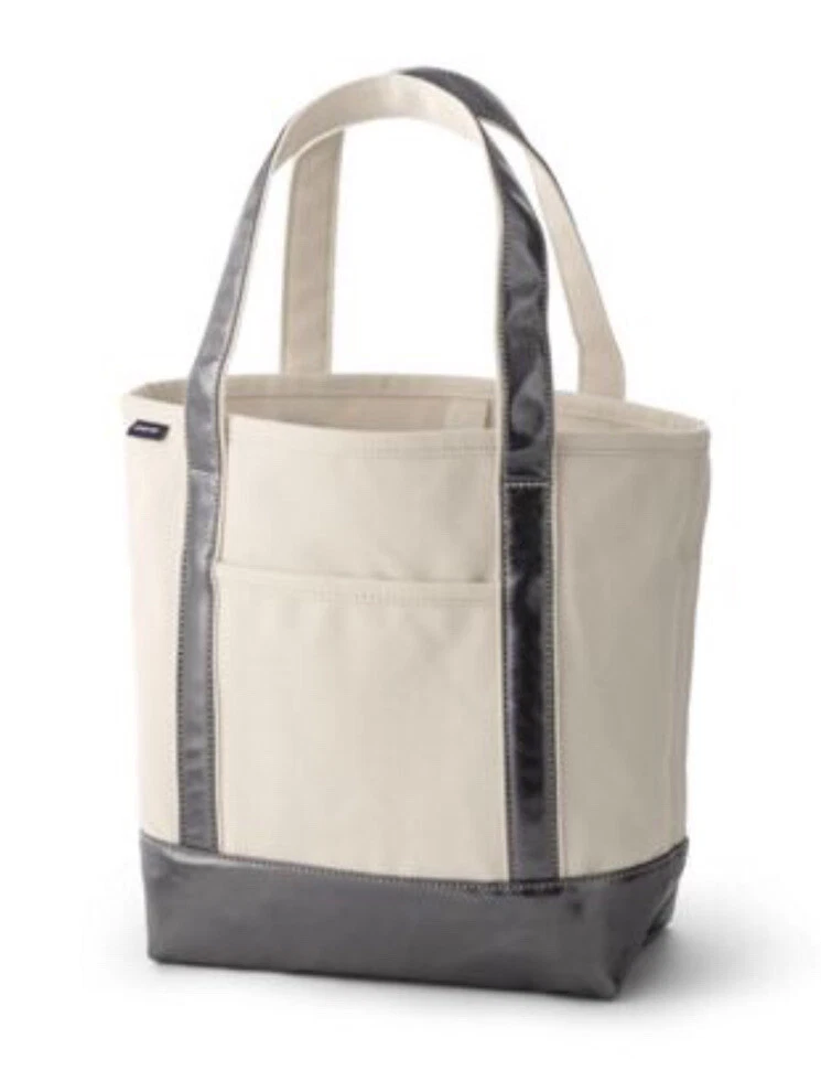 Lands' End Natural Zip Top Canvas Tote Bag, Size: Small