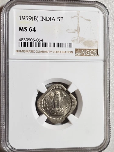 India 5 Paise 1959B NGC MS 64