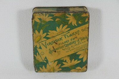 Antique Virginia Flakes Tobacco Tin Wm. S Kimball w/ Tax Stamps Filmy Cut  NY