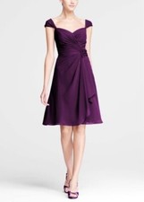 David's Bridal Women's Size 4 Chiffon Sweetheart Short Dress w. Cap Sleeves NWT