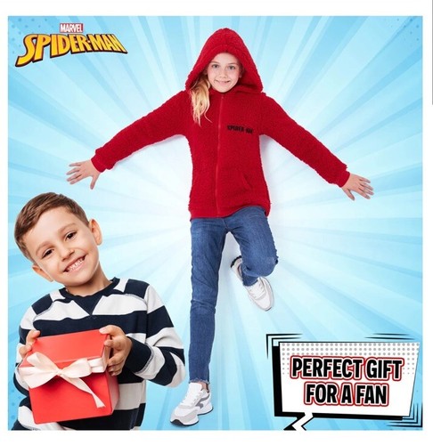 Kids Boys Girls Marvel Spiderman Sherpa Fleece Hoodie Jacket Fluffy Zip Jumper - Picture 4 of 7