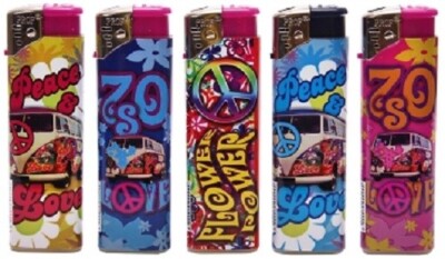 5 x Feuerzeug Elektronik Gas Feuerzeuge Lighter Motiv Serie Flower Power Peace