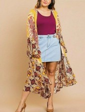 UMGEE Kimono Duster Womens Open Jacket Boho Hippy Festival Gold Mix Print XL