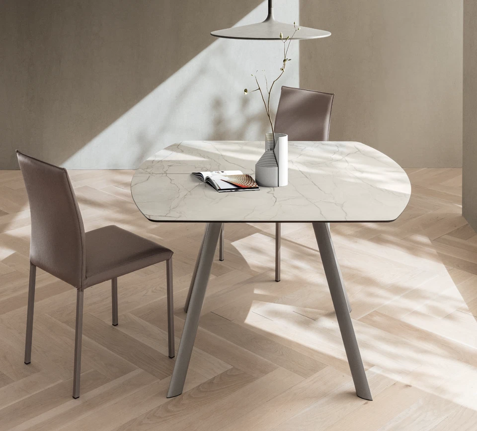 TAVOLO NEL FISSO/ALLUNGABILE PIANO A BOTTE IN HPL STRATIFICATO BASE METALLO LP - Immagine 3 di 4