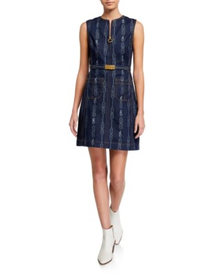 tory burch nadia denim dress $398 NEW Tory Burch DENIM NADIA DRESS Triple Wash Jeans Mini Belt 2