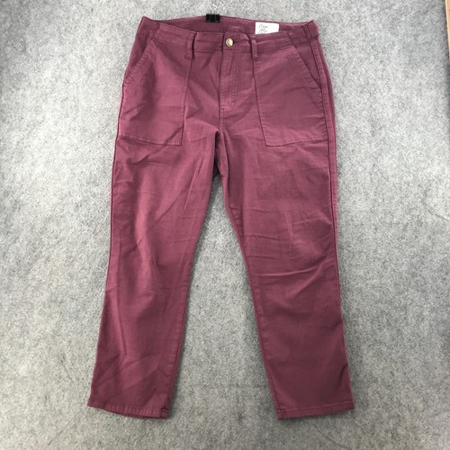 Cosmic Blue Love Pants Womens Sz 33" Waist Burgundy Utility Crop Casual Stretch - 第 1/13 張圖片