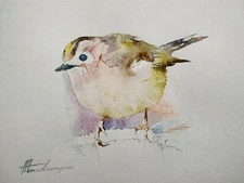Kinglet, Birds, Watercolor artwork, Handmade, Original painting on paper