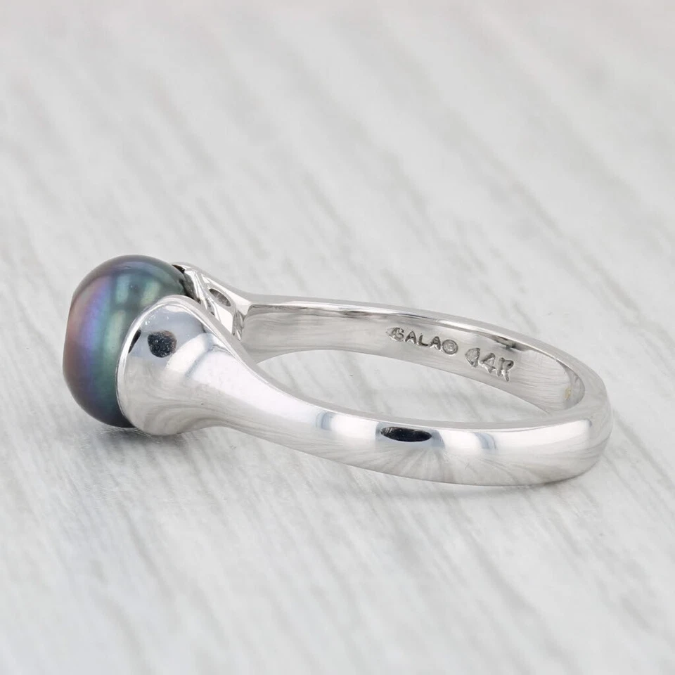 New Galatea Cultured Black Pearl Diamond Ring 14k White Gold Size 6.25 - Image 3 of 4