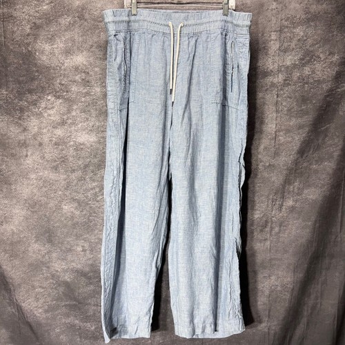 Athleta Cabo Linen Wide Leg Pants Womens 22 Light Blue Coastal Resort Lagenlook