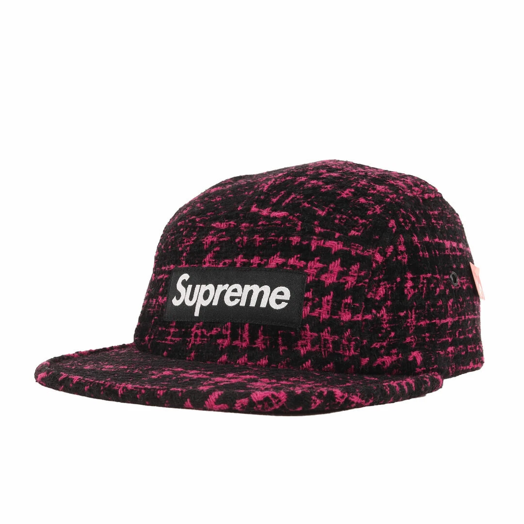 Casquette Supreme Broken Houndstooth Box Logo Camp Rose Chapeau Noir Occasion BEEG 0