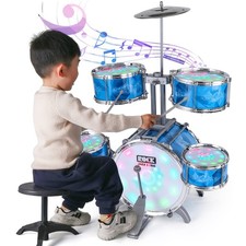 Kids Drum Set Toddler Jazz Kit with Lights Musical Toy Gift for Boys Ages 1 to 5