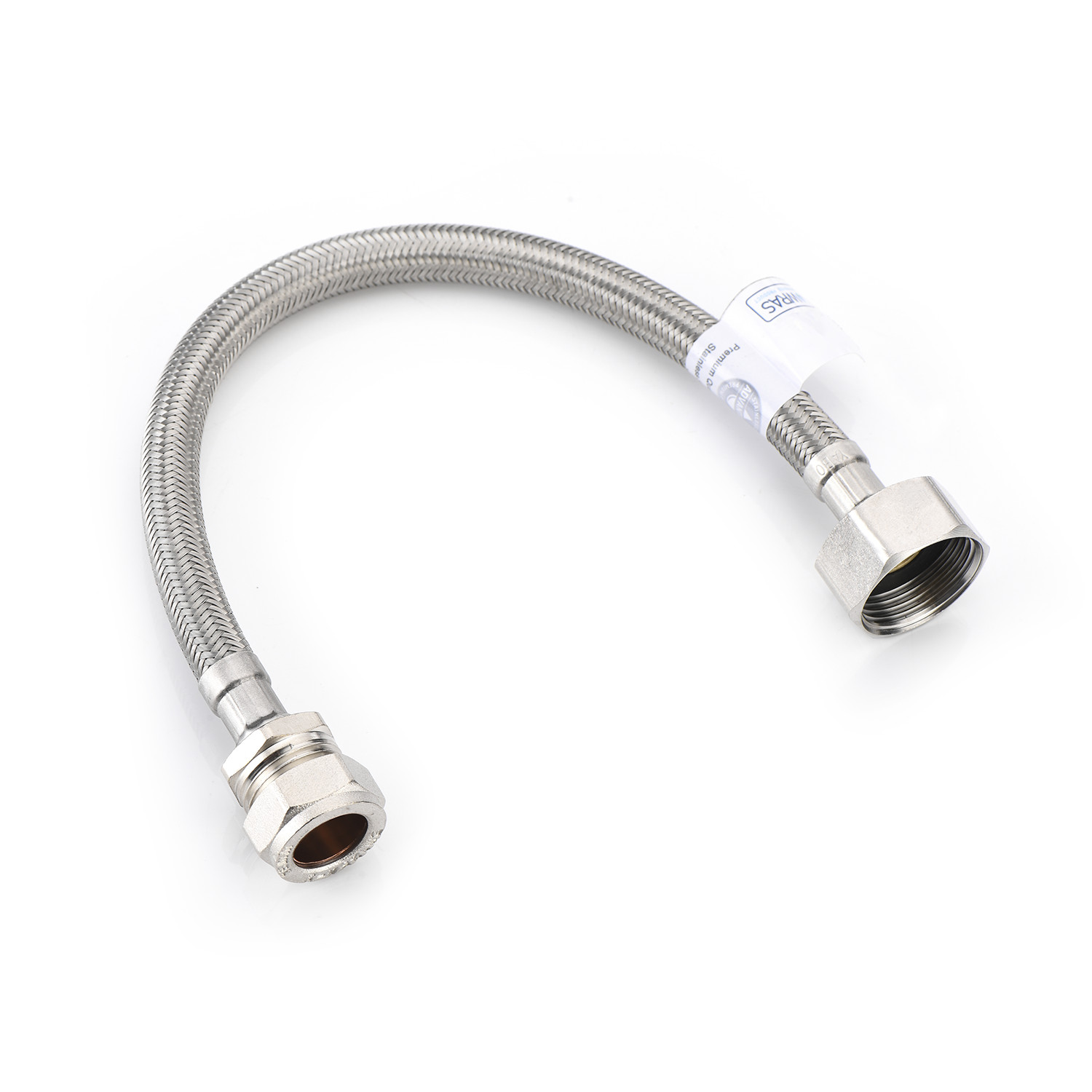 Westco WRAS 15mm x 3/4"" x 30cm Flexible Tap Connector Braided SS Hose Brass