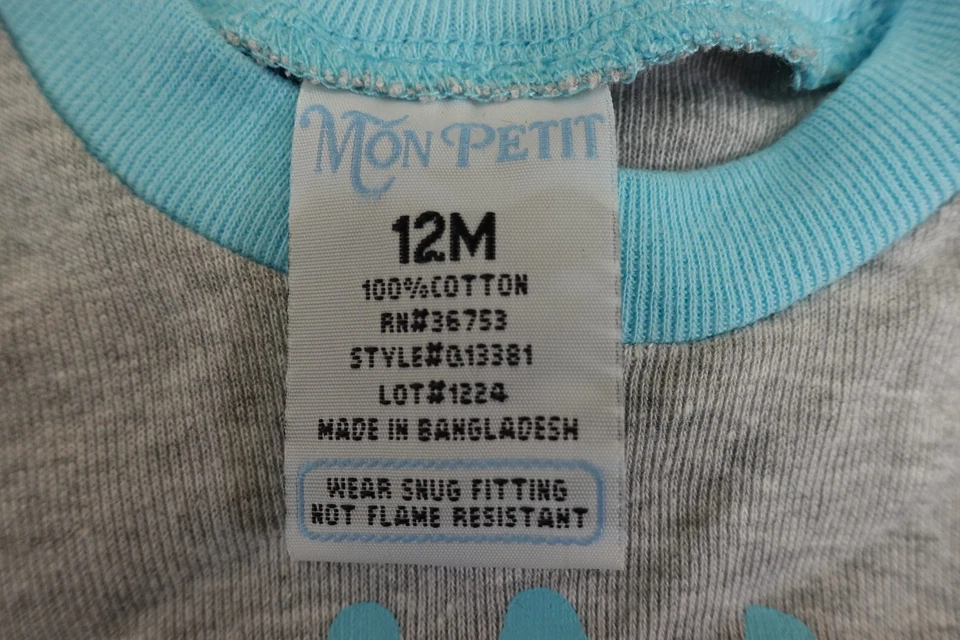 Mon Petit Bebé 12 Meses Gris 2 Piezas Desayuno Gráfico Pijama Conjunto Corto Nuevo con Etiquetas Foto 3 de 4