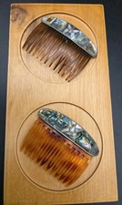 Vintage Abalone Shell Hair Comb Mother of Pearl Butterfly Inlay Stunning