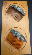 Vintage Abalone Shell Hair Comb Mother of Pearl Butterfly Inlay Stunning