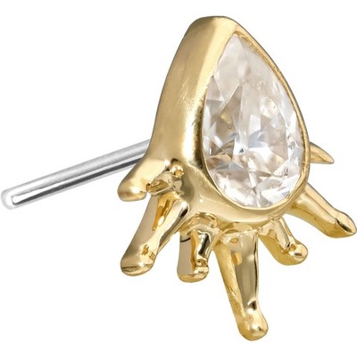 PIERCINGLINE 14 Karat Gold Aufsatz mit Titan Push Pin MOISSANIT-TROPFEN +