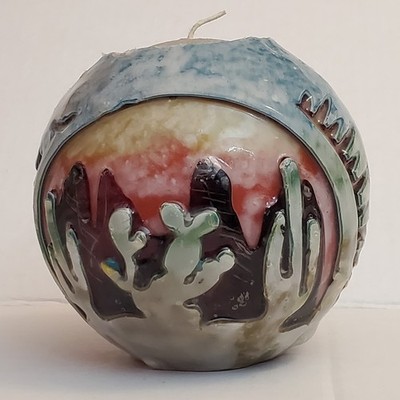 Vintage Sedona Arizona Candle Hand Carved Wax Southwestern Cactus Desert Sunset