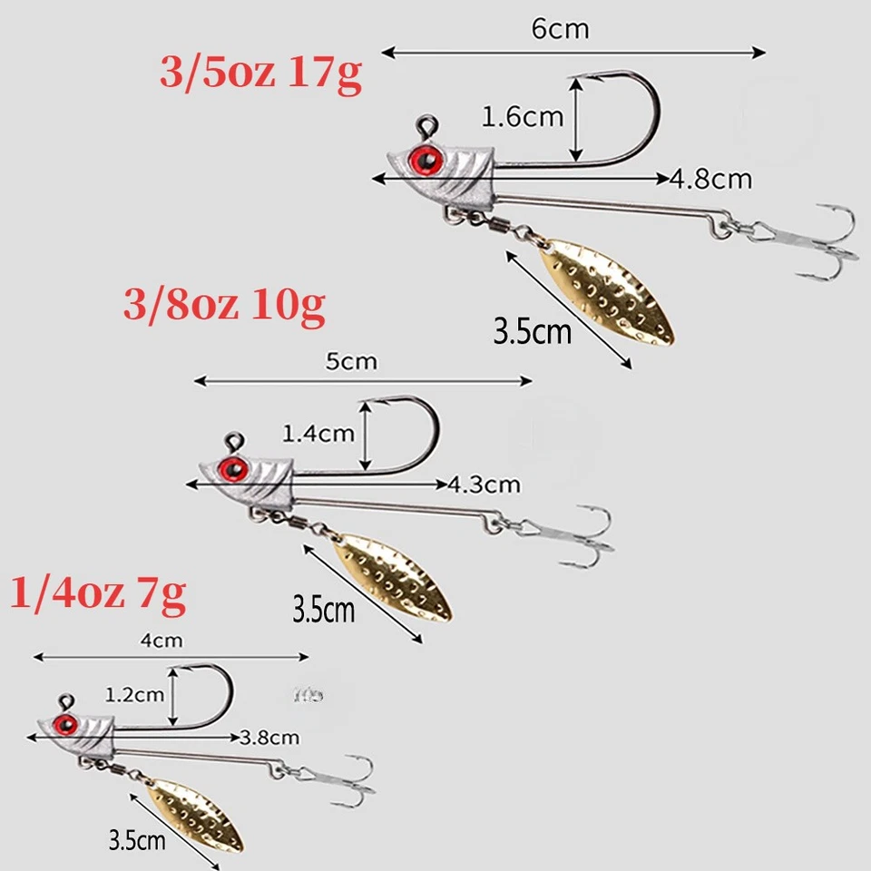 10 Stück Angeln Jigköpfe Underspin Jigköpfe mit Willow Blade 1/4oz 3/8oz... - Bild 4 von 4