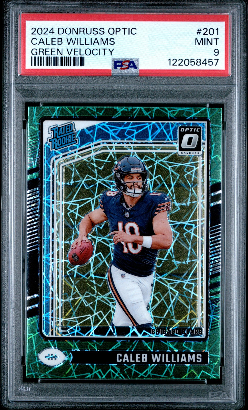 2024 Panini Donruss Optic #201 Caleb Williams Green Velocity PSA 9