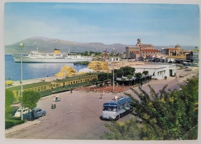 Patras Greece Harbor Train & Ferry Vintage 1965 Mailed Postcard Coastal Scene