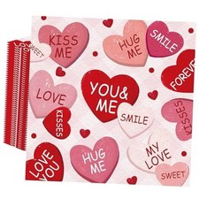 Valentines Napkins 100 Pcs Disposable Conversation Hearts Cocktail Paper