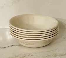 Lot 6 CORELLE Vitrelle Beige Textured Leaves 6 1/4” Soup/Cereal Bowls Vtg