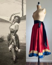 1940s Burlesque Dance Costume Satin Circle Skirt Sash documented as is