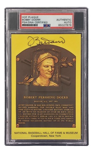 Bobby Doerr Signed 4x6 Boston Red Sox HOF Plaque Card PSA/DNA 85027876 - Picture 3 of 3