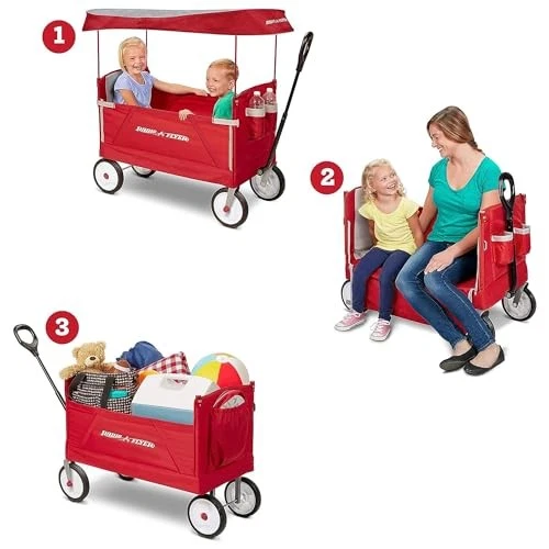 RADIO FLYER FOLDABLE WAGON KIDS ROLLING CART BABY STROLLER BEACH CART - RED - Image 2 of 4