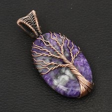 Tree Of Life Charoite Gemstone Ethnic Copper Wire Pendant Jewelry 2.28