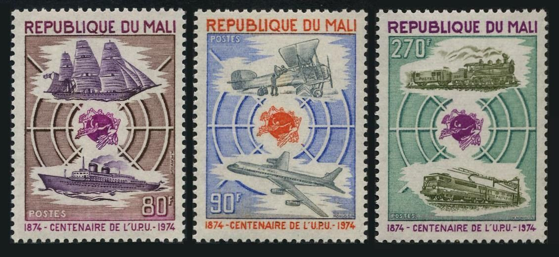 Mali 216-218,229-230, MNH. Mi 437/462. UPU-100, 1974. UPU Day:Ship