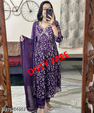 Indian Women Printed Purple Kurti Pant Dupatta set Dress Girls Ready to Wear