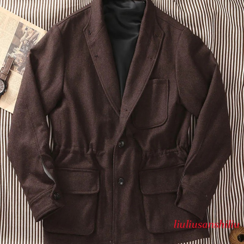 Chaqueta Clásica Premium Informal Cuello Teba Chaqueta Española Marrón Lana Tweed Top