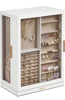 Elegant 360° Rotating Jewelry Box with 9 Drawers & Glass Window, White