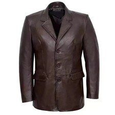 Men's Genuine Lambskin Real Leather Blazer Coat 3 BUTTON Soft Jacket Black