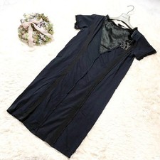 PRADA Dress S Black Navy Flower Bead Silk Lace Elegant Design