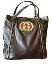 Gucci borsa Dialux Britt in pelle marrone