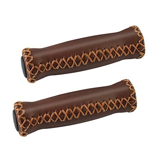  Bike Handlebar Grips, Vinyl Leather Grips, Hand-Stitched for Beach Deep Brown