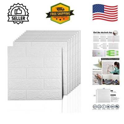 Sleek White 3D Wall Panels - Waterproof Peel & Stick Faux Brick Design, 10 Pcs