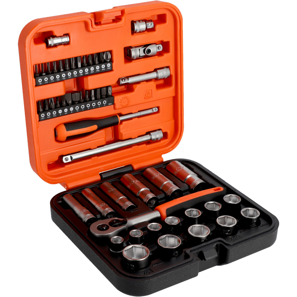 Bahco S51MC3H 51-Piece Socket & Bit Set – 1/4" and 3/8" Drive | Chrome Vanadium Steel | Professional Tool Kit with Ratchet, Sockets & Accessories for DIY and Mechanical Use - - Image 5