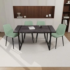 59" Black MDF Wooden Dining Table w/ Metal Base & 4 Suede Chairs