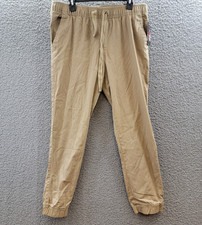 Galaxy By Harvic Basic Stretch Twill Jogger Pants Men's L Brown Drawstring Waist