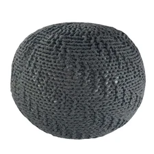 LE POUF Round Cotton Pouf Ottoman Black 18"x18"x14" Knit Foot Stool Poof Nice!